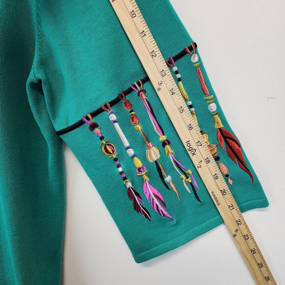 Bob Mackie Wearable Art Cardigan Sweater Size XL Green Dreamcatcher Embroidered - Picture 11 of 16